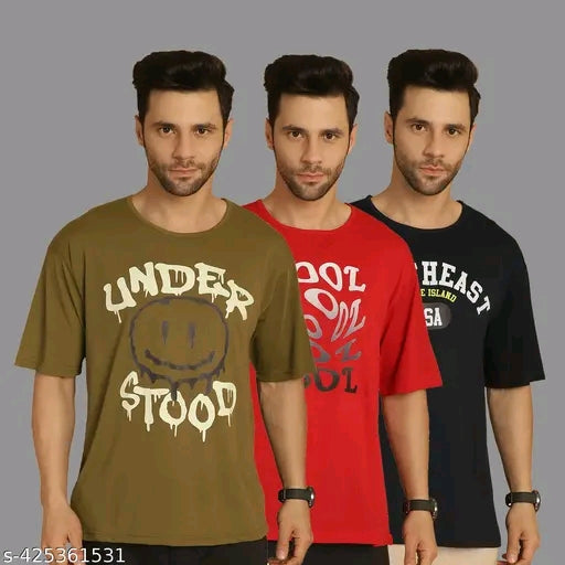 Mack jonney Men's Graphic Print Regular Round Multicolor Tshirts (Pack of 3)