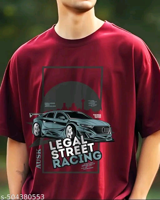Men’s Oversized T-Shirt – Legal Street Racing Graphic Tee | R Clothing | Maroon Streetwear Drop