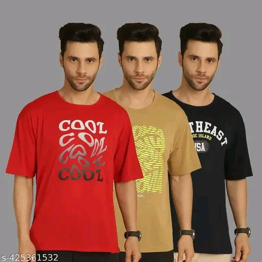Mack jonney Men's Graphic Print Regular Round Multicolor Tshirts (Pack of 3)