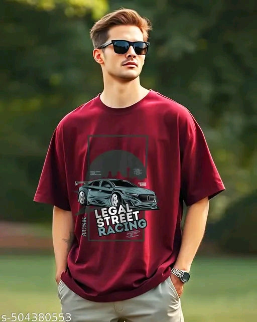 Men’s Oversized T-Shirt – Legal Street Racing Graphic Tee | R Clothing | Maroon Streetwear Drop
