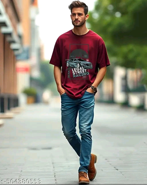 Men’s Oversized T-Shirt – Legal Street Racing Graphic Tee | R Clothing | Maroon Streetwear Drop