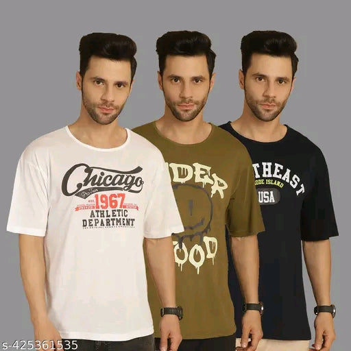 Mack jonney Men's Graphic Print Regular Round Multicolor Tshirts (Pack of 3)